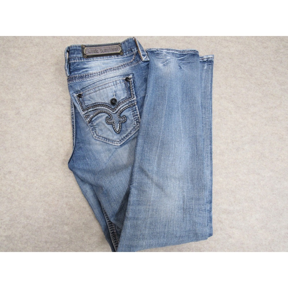 Rock Revival Hetty Skinny Jeans Womens 29 Denim Flap Pocket Fleur De Lis 30.5"